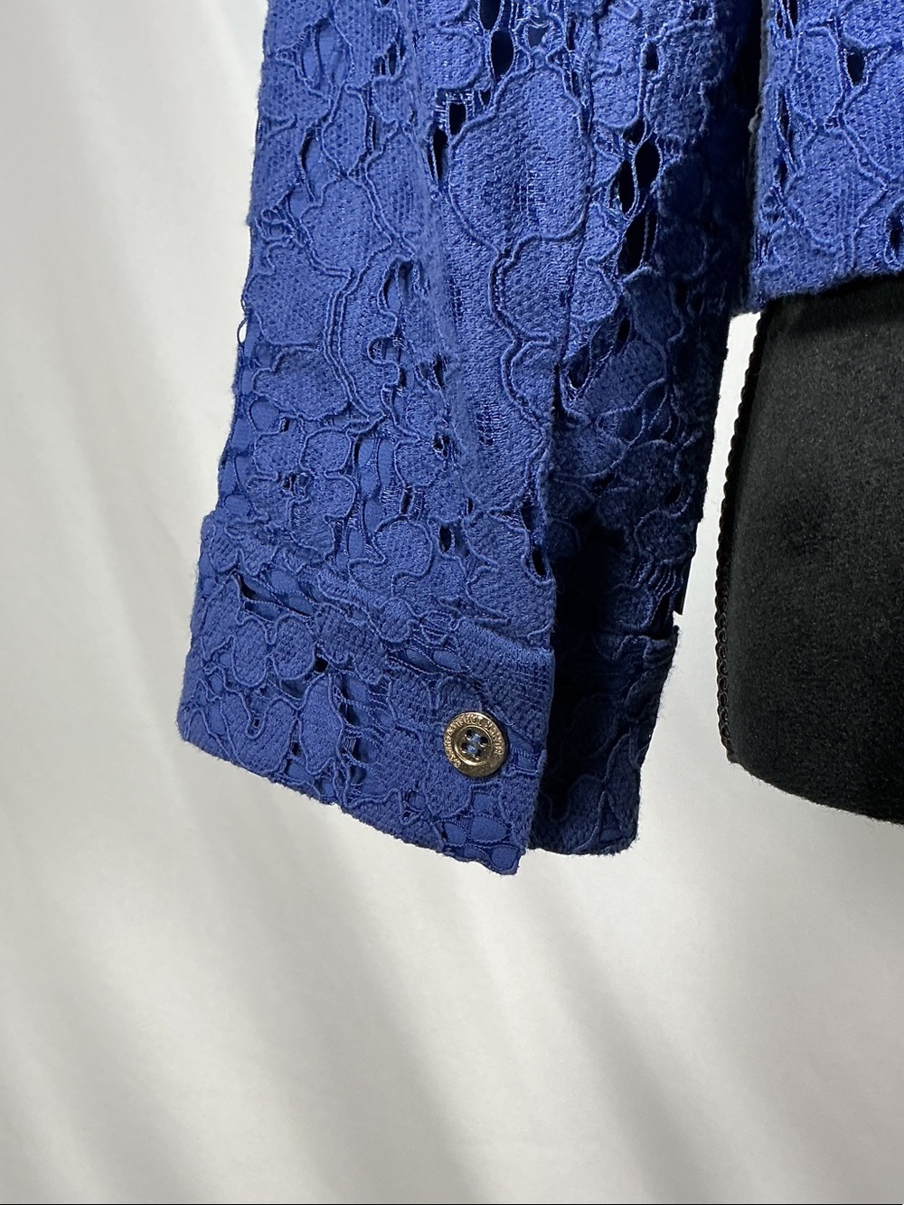 Chico's Black Label Lace Cropped Blazer Jacket Size 1 M Medium 8 Creekside Blue - Picture 8 of 16